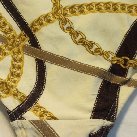 Michael Kors Cream and Gold One Piece Chain Swimsuit Bathing Suit Women's 8 - Picture 10 of 10